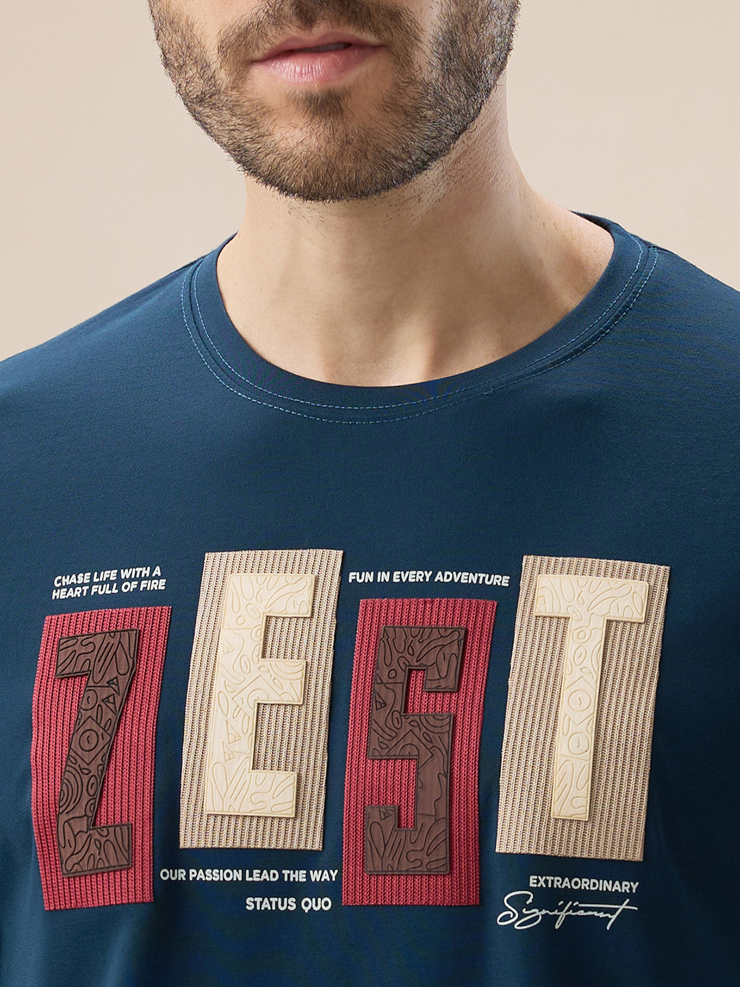 Men's Rubberized Typography Print Round Neck Regular Fit T-Shirt
