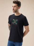 Men's Textured Typography Print Round Neck Regular Fit T-Shirt