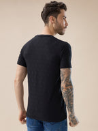 Men's Textured Typography Print Round Neck Regular Fit T-Shirt