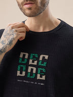 Men's Textured Typography Print Round Neck Regular Fit T-Shirt