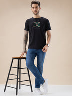 Men's Textured Typography Print Round Neck Regular Fit T-Shirt