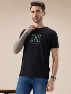 Men's Textured Typography Print Round Neck Regular Fit T-Shirt