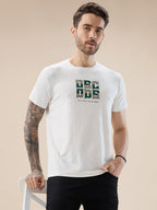 Mens Textured Typography Print Round Neck Regular Fit T-Shirt