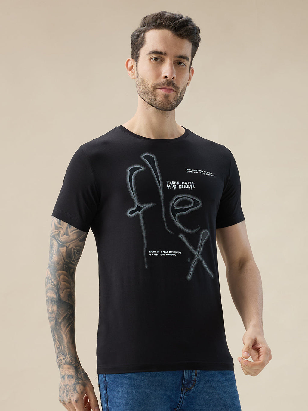 Men's Chest Typography Print Round Neck Half Sleeve Regular Fit T-Shirt