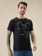 Men's Chest Typography Print Round Neck Half Sleeve Regular Fit T-Shirt