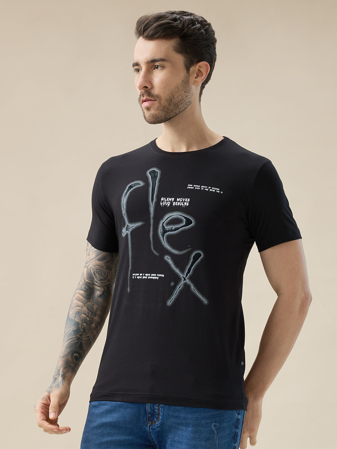 Men's Chest Typography Print Round Neck Half Sleeve Regular Fit T-Shirt Secondary image