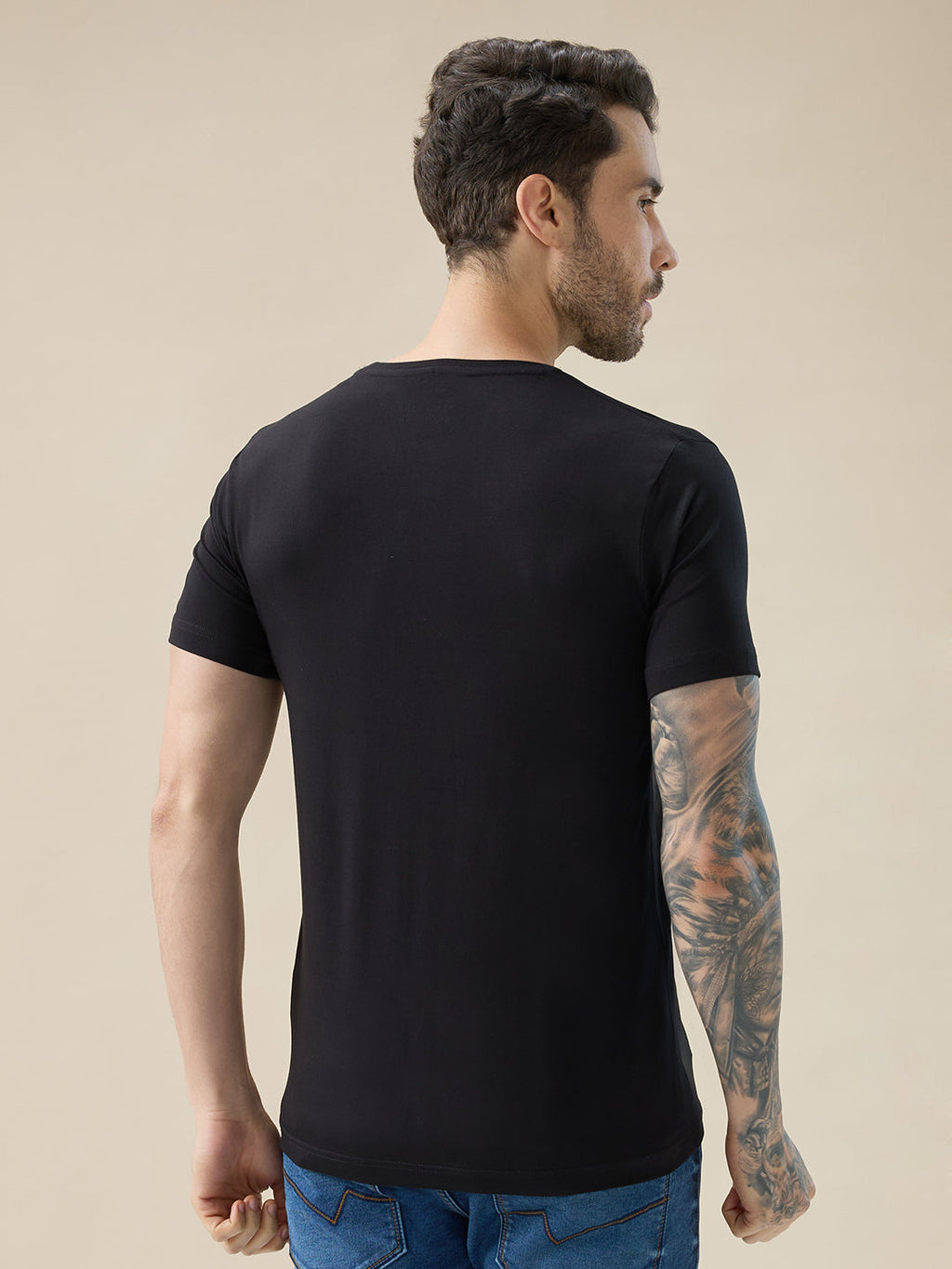 Men's Chest Typography Print Round Neck Half Sleeve Regular Fit T-Shirt