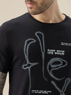 Men's Chest Typography Print Round Neck Half Sleeve Regular Fit T-Shirt