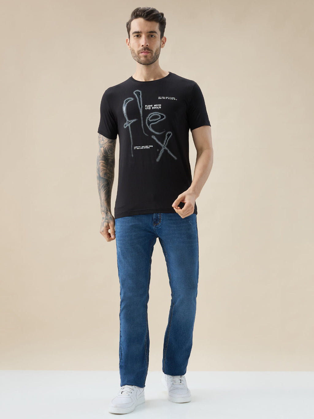 Men's Chest Typography Print Round Neck Half Sleeve Regular Fit T-Shirt