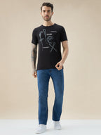 Men's Chest Typography Print Round Neck Half Sleeve Regular Fit T-Shirt