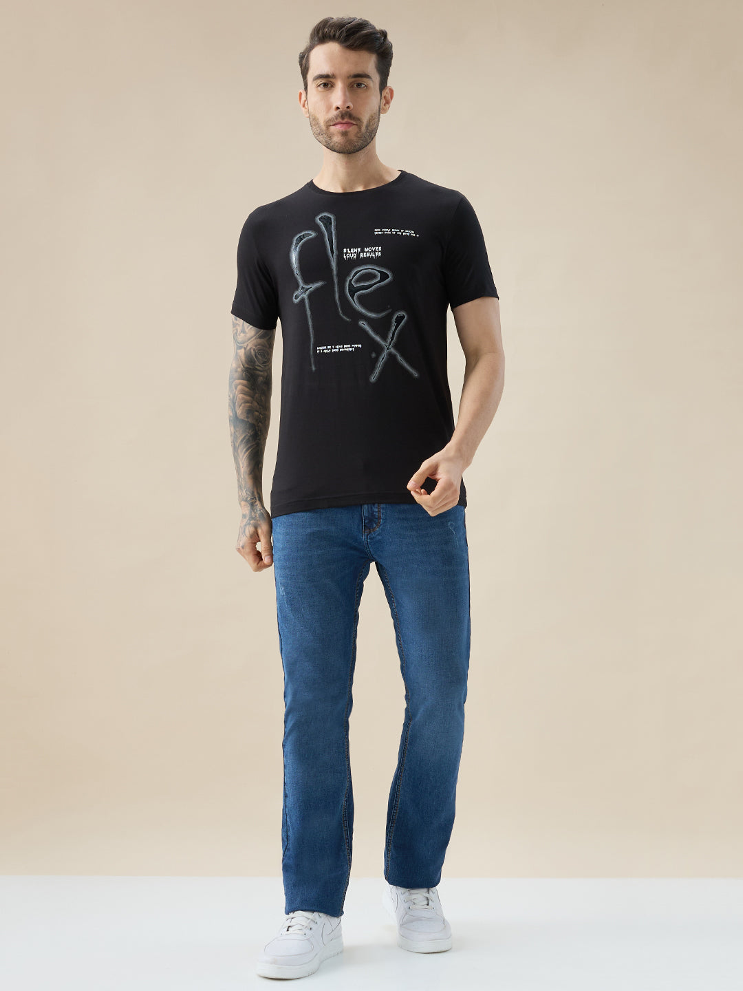 Men's Chest Typography Print Round Neck Half Sleeve Regular Fit T-Shirt