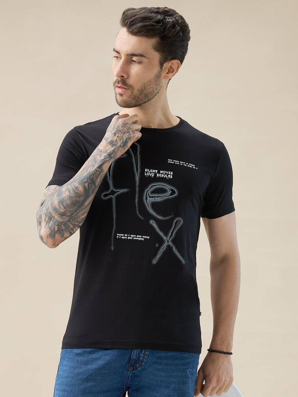 Men's Chest Typography Print Round Neck Half Sleeve Regular Fit T-Shirt