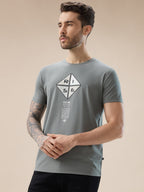 Mens Applique Typography Print Round Neck Regular Fit T-Shirt