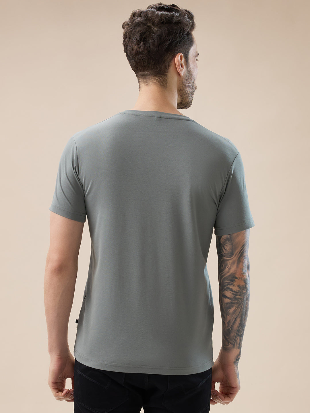 Mens Applique Typography Print Round Neck Regular Fit T-Shirt