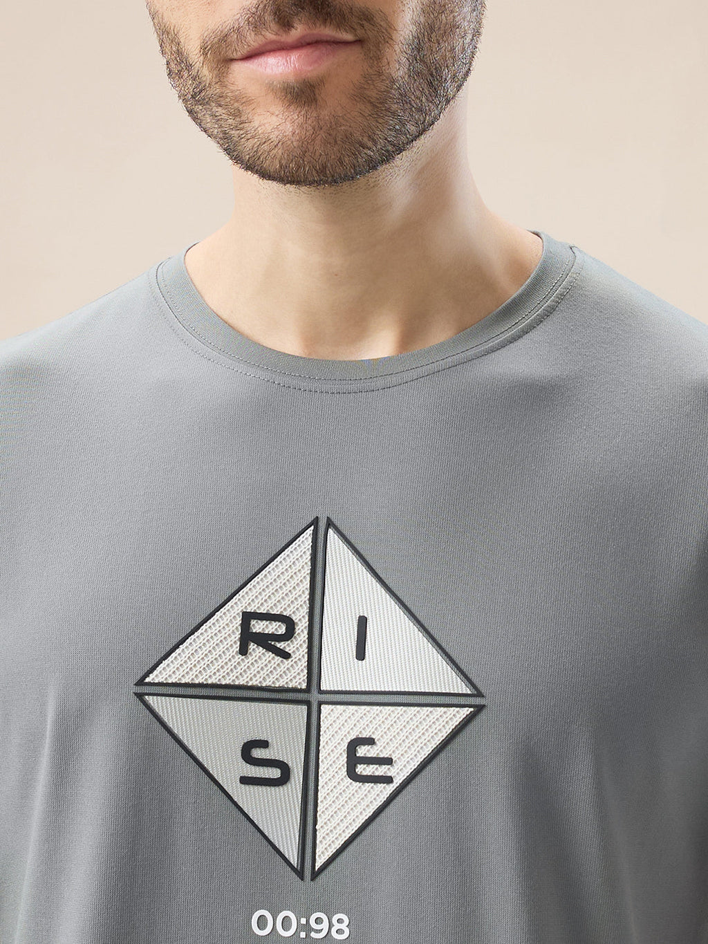 Mens Applique Typography Print Round Neck Regular Fit T-Shirt