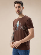Mens Chest Typography Graphic Print Round Neck Regular Fit T-Shirt