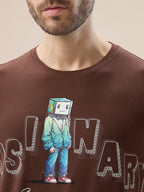 Mens Chest Typography Graphic Print Round Neck Regular Fit T-Shirt