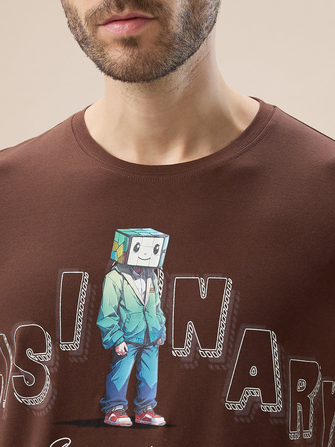 Mens Chest Typography Graphic Print Round Neck Regular Fit T-Shirt