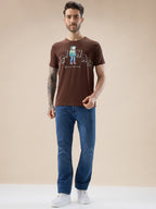 Mens Chest Typography Graphic Print Round Neck Regular Fit T-Shirt