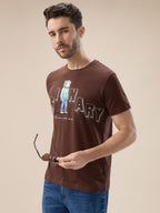Mens Chest Typography Graphic Print Round Neck Regular Fit T-Shirt