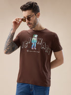 Mens Chest Typography Graphic Print Round Neck Regular Fit T-Shirt