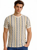 Multi-Stripe Textured Knit T-Shirt