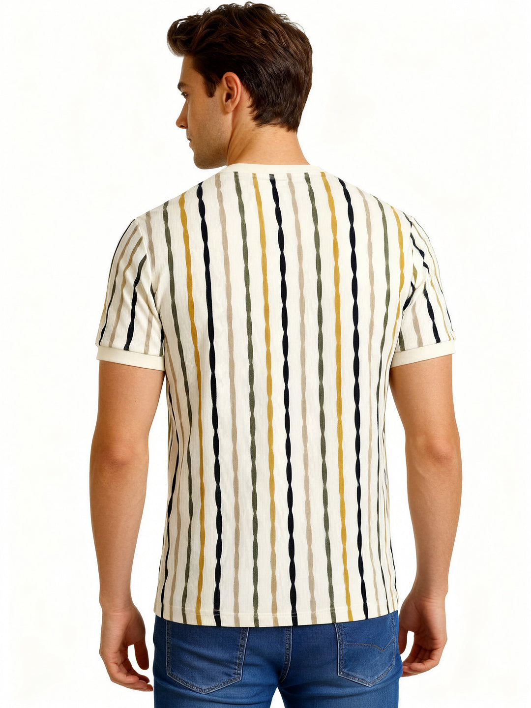 Multi-Stripe Textured Knit T-Shirt