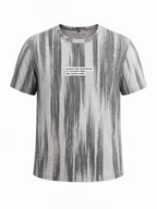Men's Grey Striped Cotton Blend Regular Fit Round Neck T-Shirt