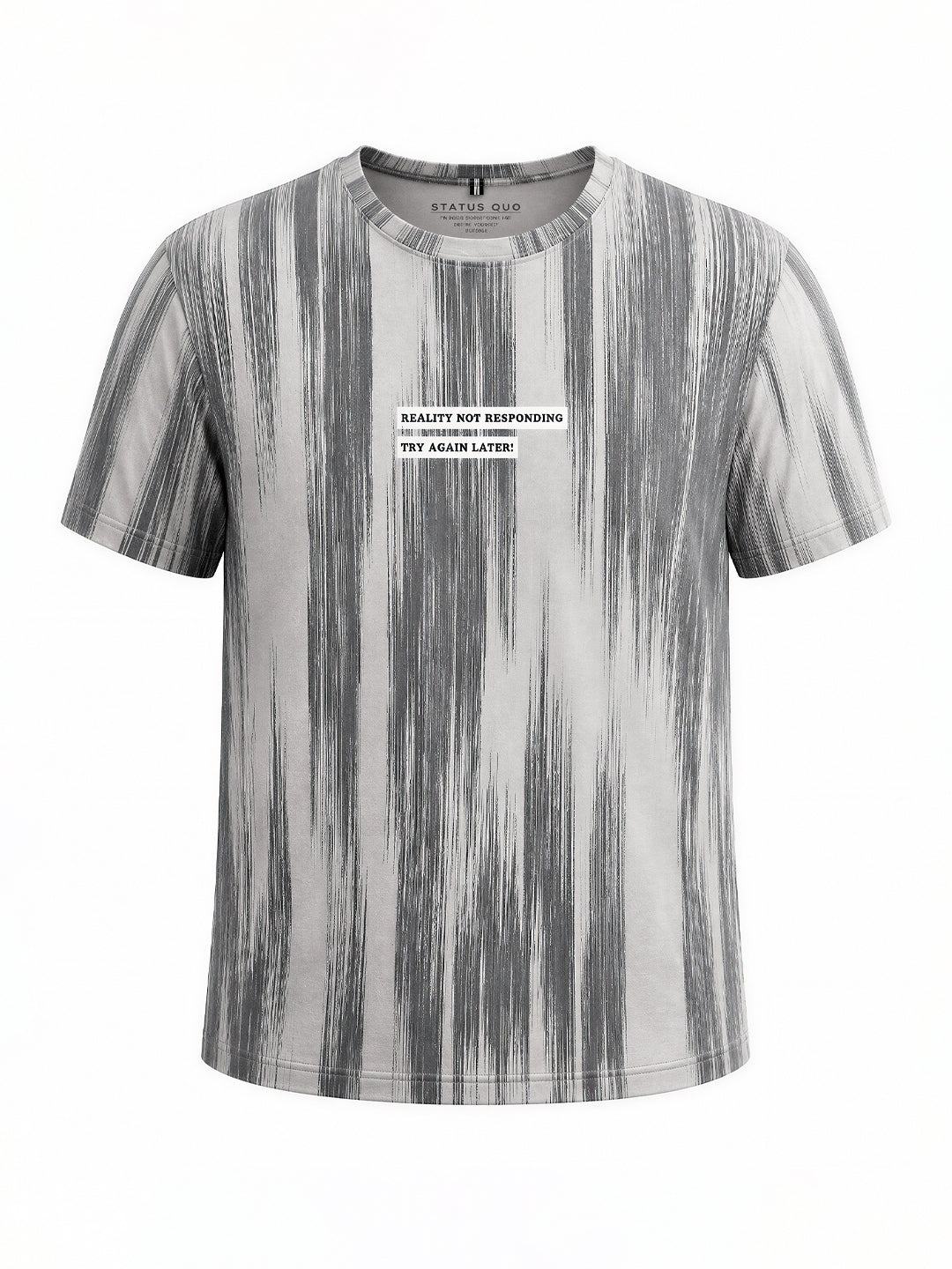 Men's Grey Striped Cotton Blend Regular Fit Round Neck T-Shirt