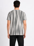 Men's Grey Striped Cotton Blend Regular Fit Round Neck T-Shirt
