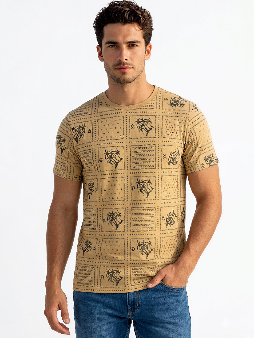 Beige Mosaic Print T-shirt