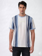 Grey & Blue Textured Stripe T-Shirt