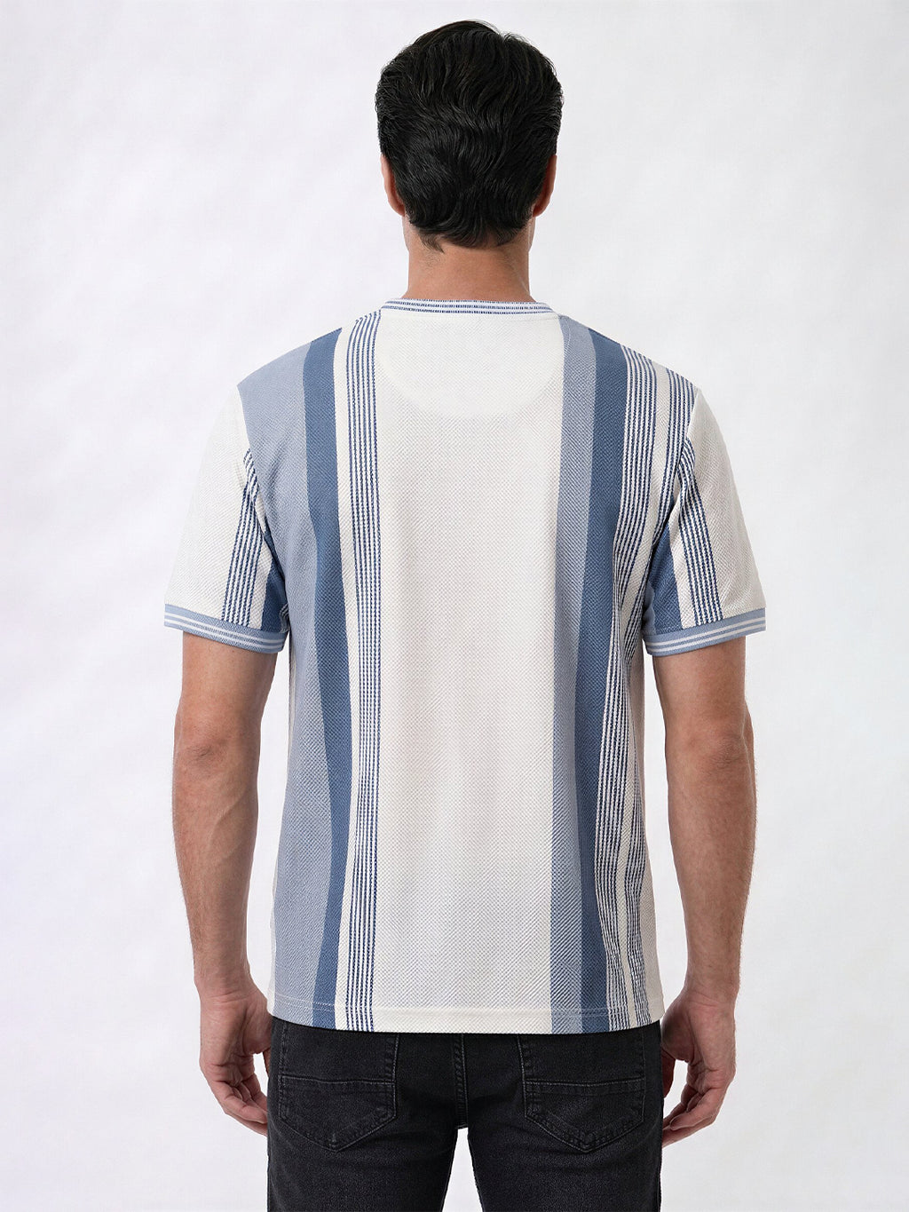 Grey & Blue Textured Stripe T-Shirt