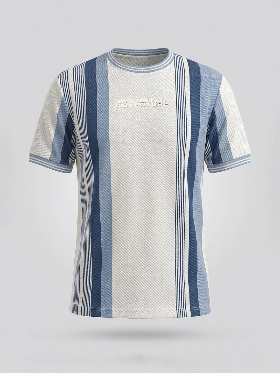 Grey & Blue Textured Stripe T-Shirt
