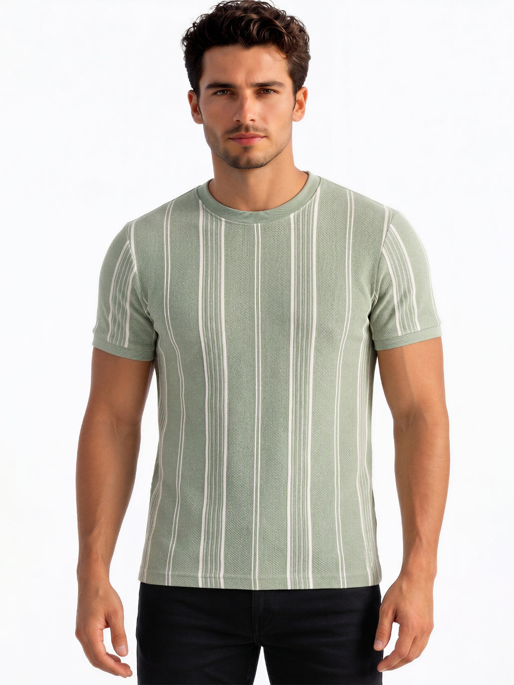 Sage Green Textured Stripe T-shirt