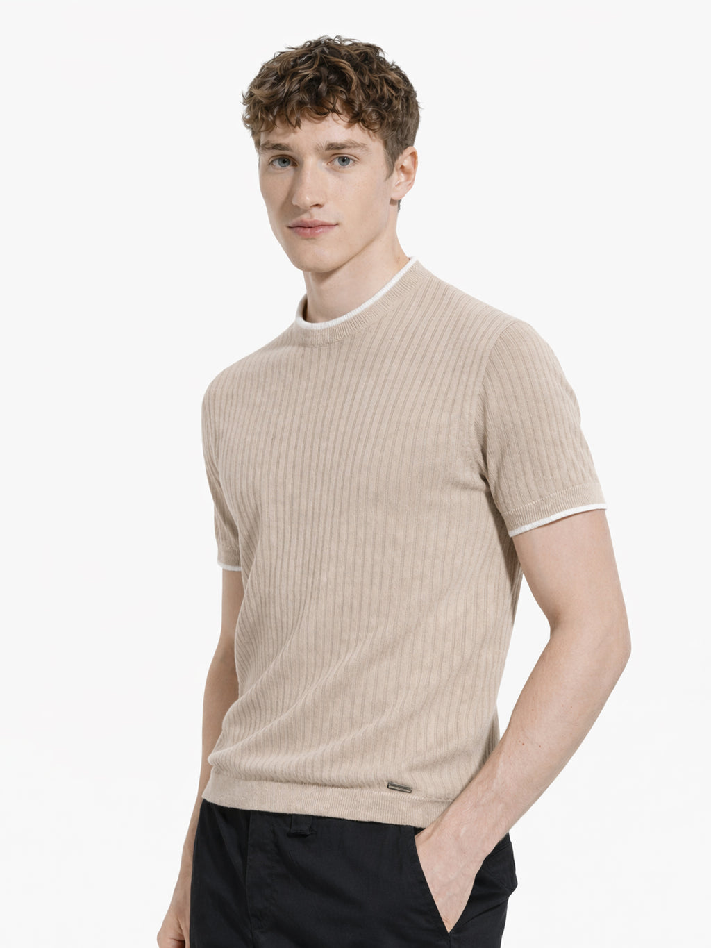 Desert Sand Rib Knit T-Shirt