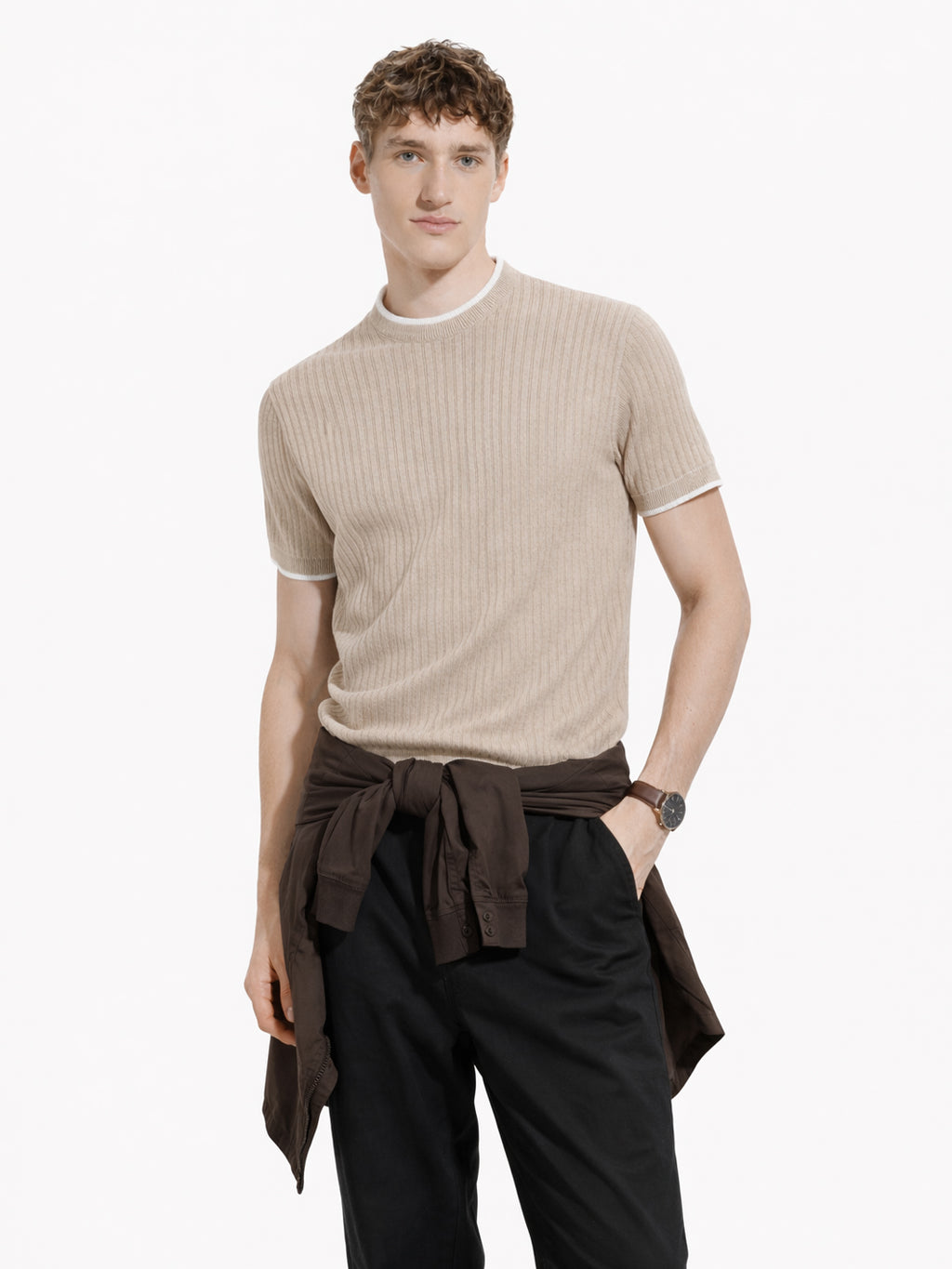 Desert Sand Rib Knit T-Shirt