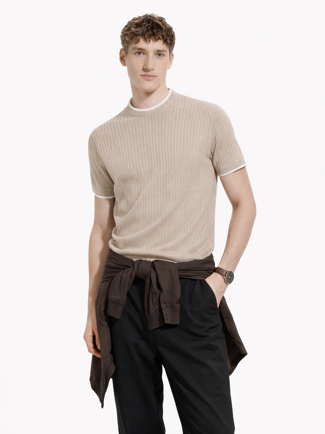 Desert Sand Rib Knit T-Shirt