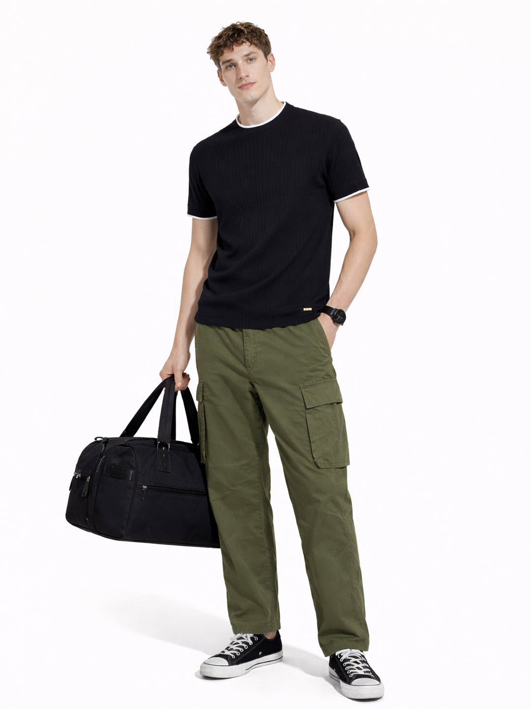 Black Rib Knit T-Shirt Main image