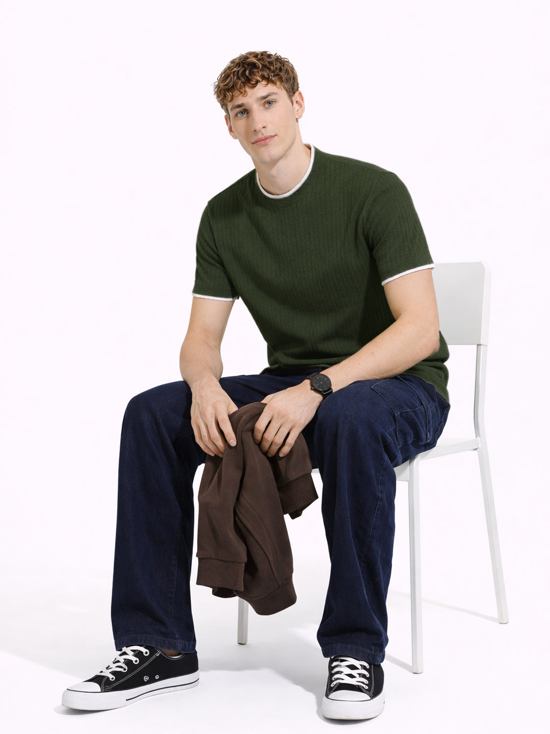 Green Rib Knit T-Shirt Main image