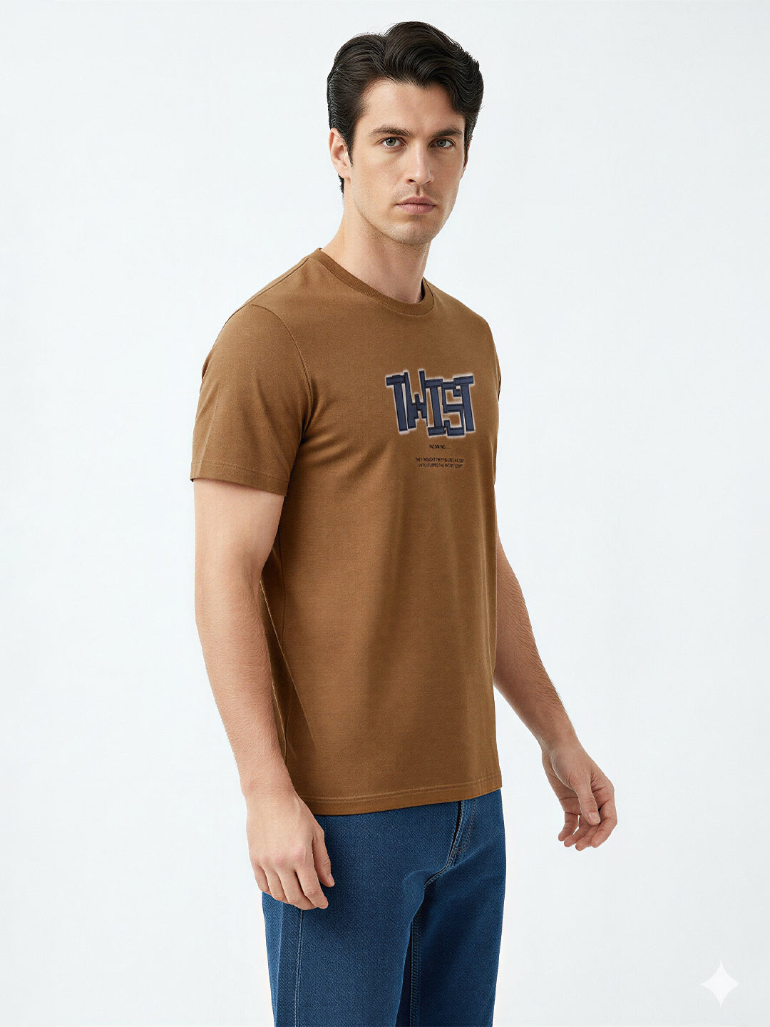 Brown Twist Typography Print T-shirt