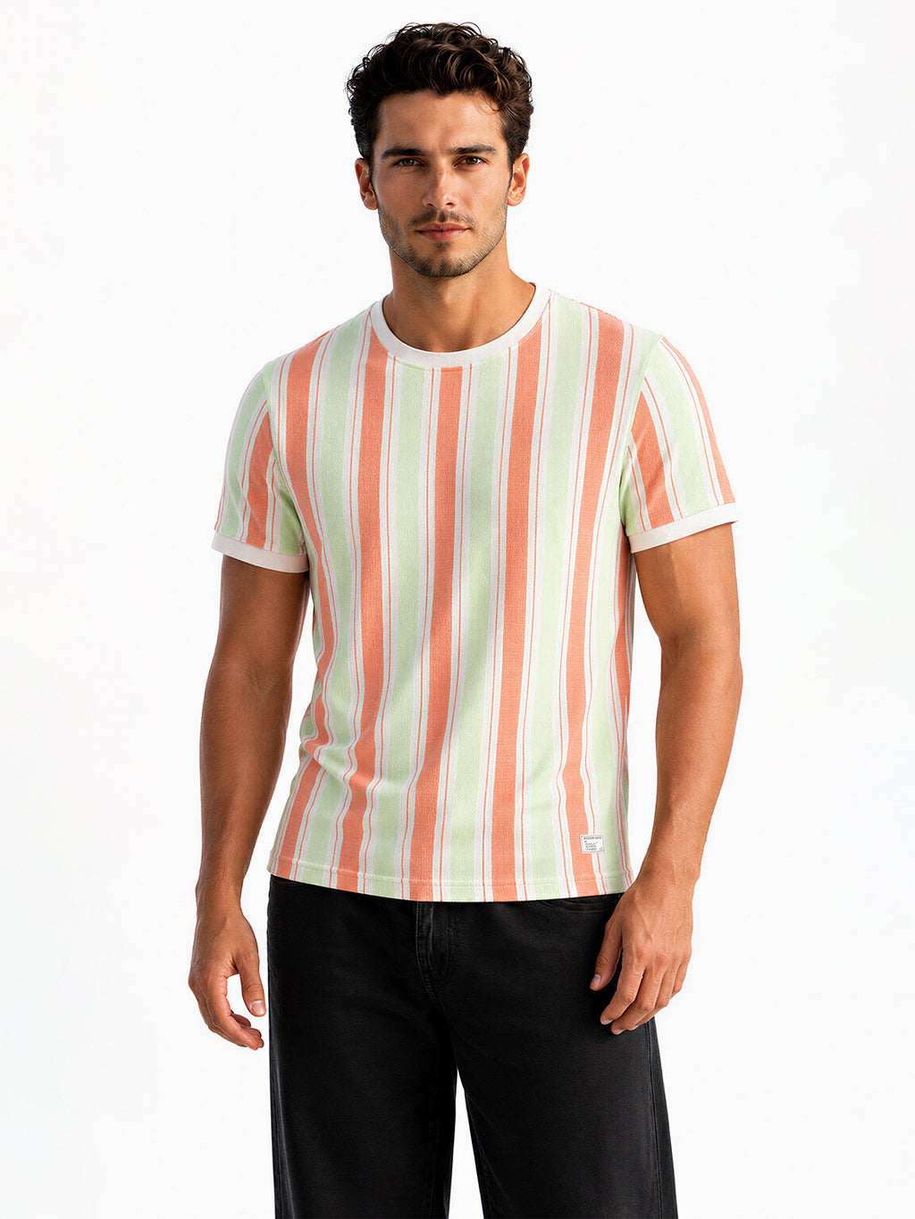 Vertical Striped Round Neck T-shirt