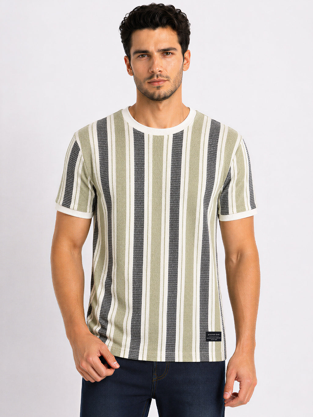 Vertical Striped Round Neck T-shirt