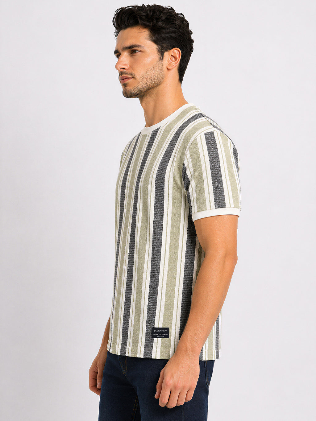 Vertical Striped Round Neck T-shirt