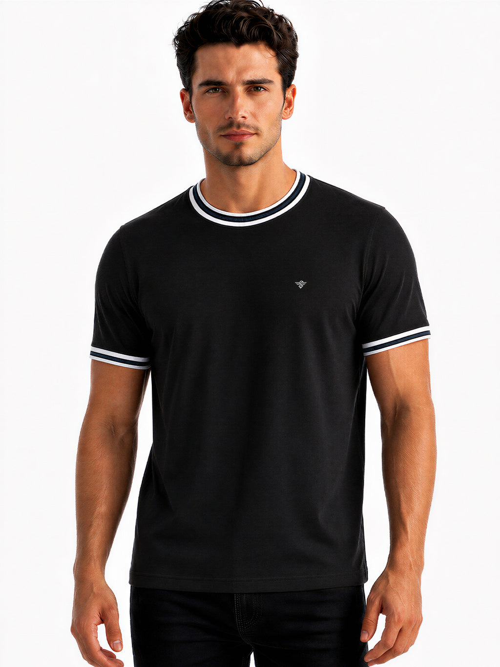 Contrast Detail Round Neck T-shirt