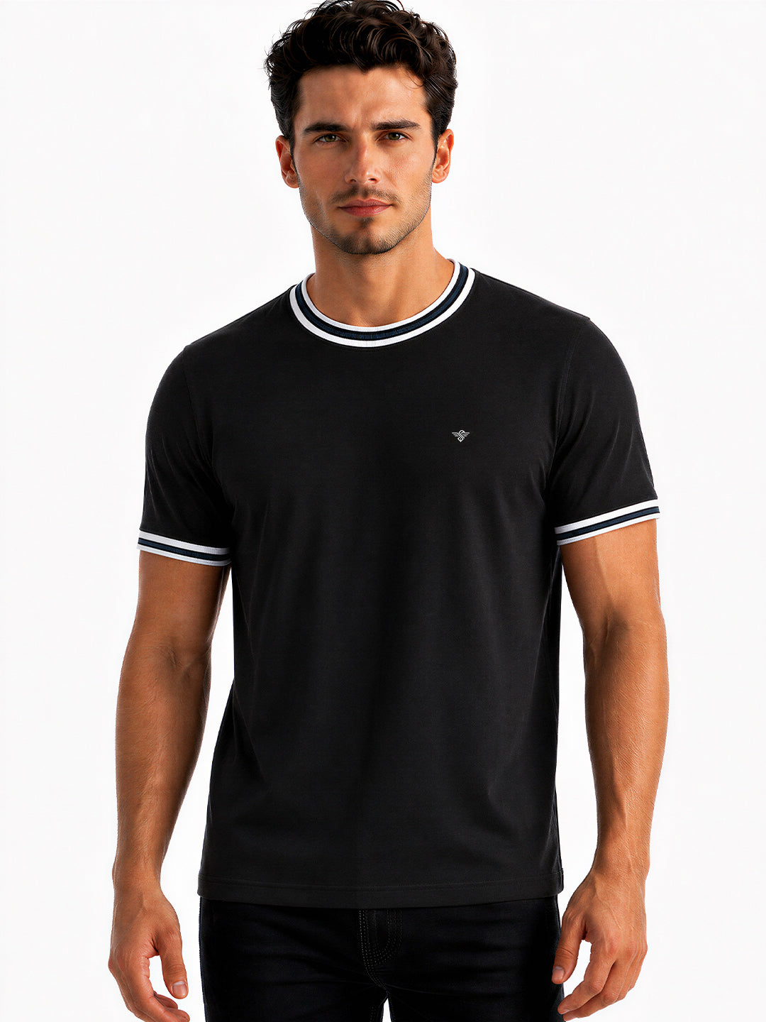 Contrast Detail Round Neck T-shirt