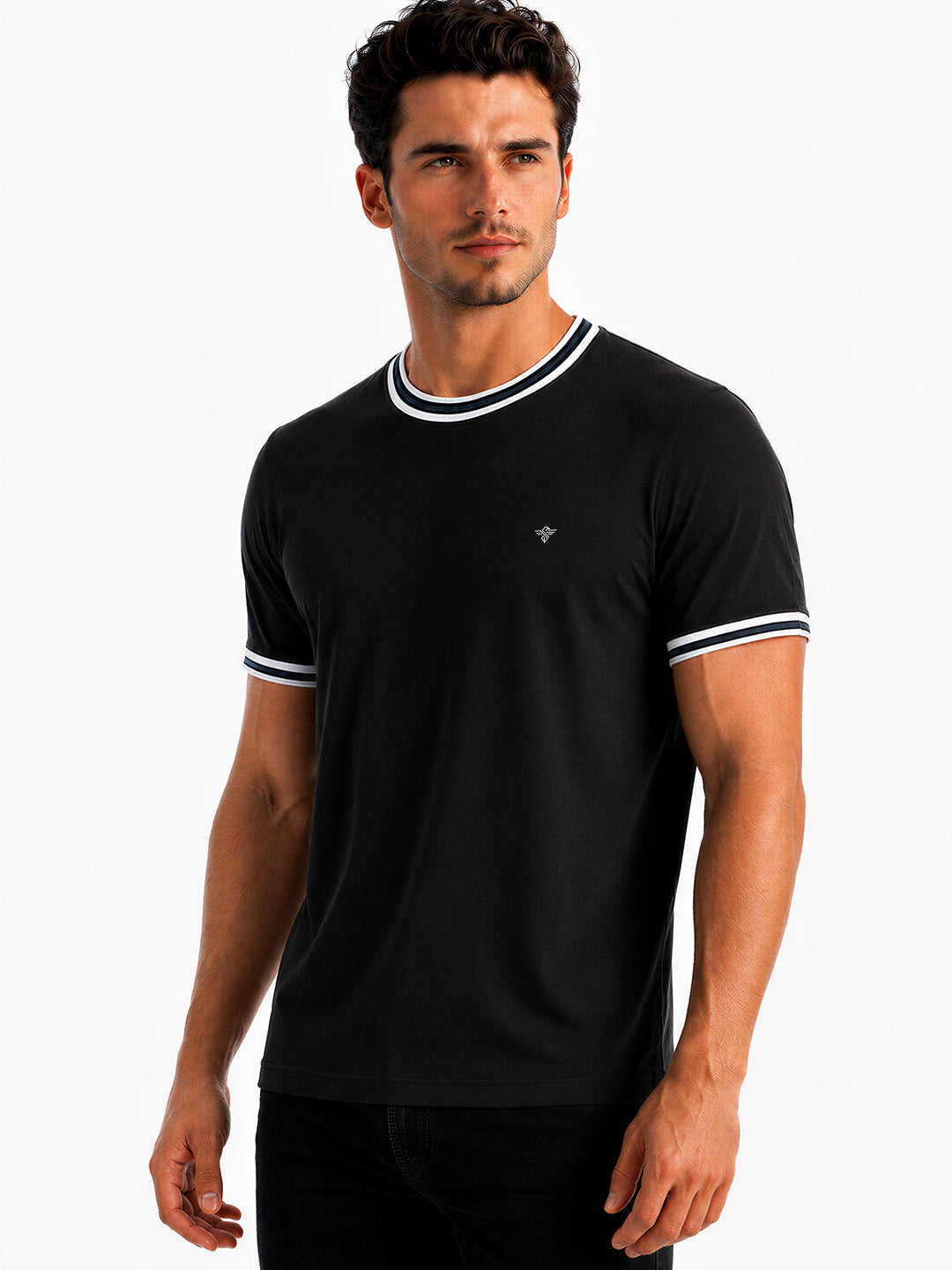 Contrast Detail Round Neck T-shirt