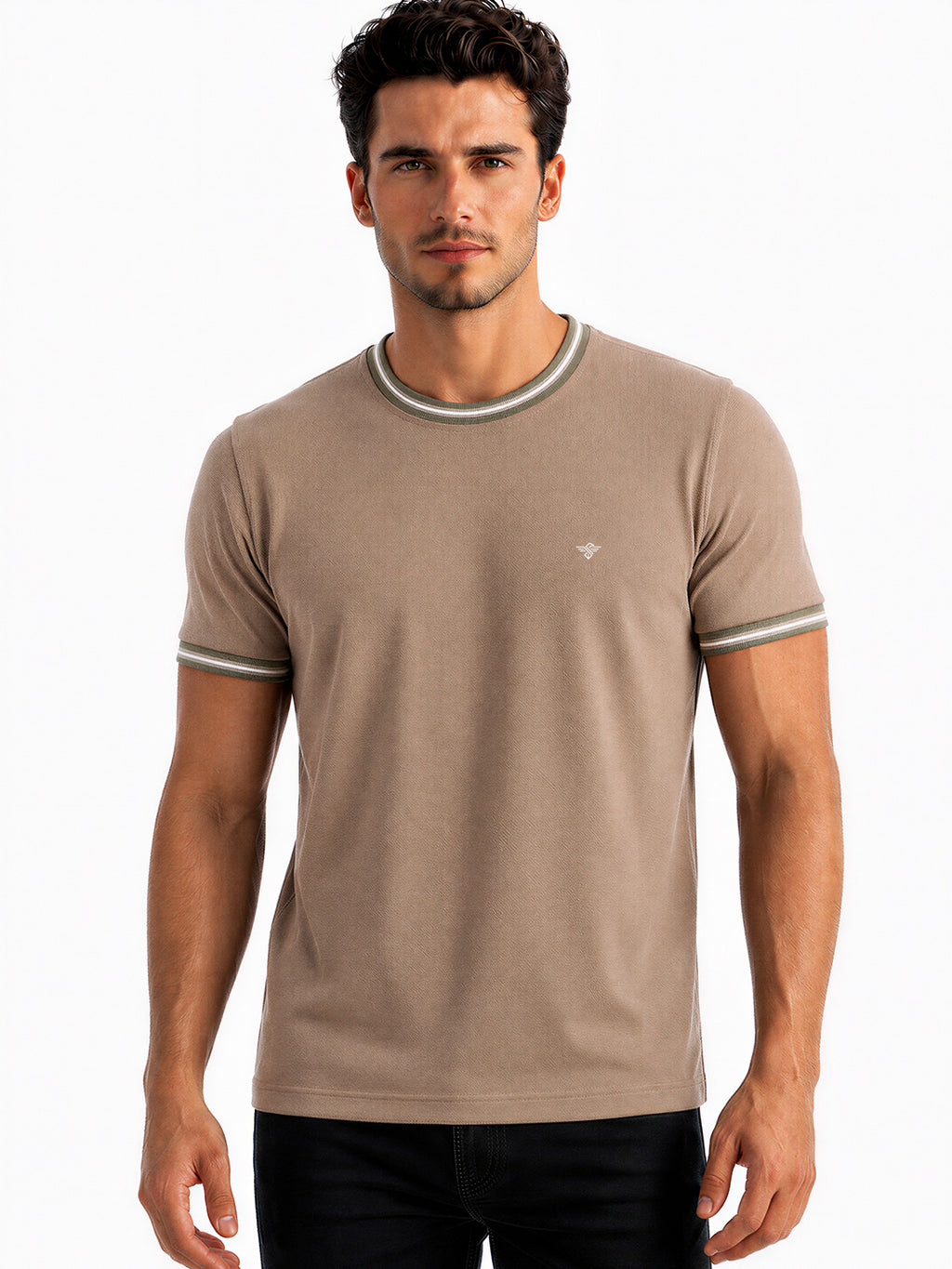 Contrast Detail Round Neck T-shirt