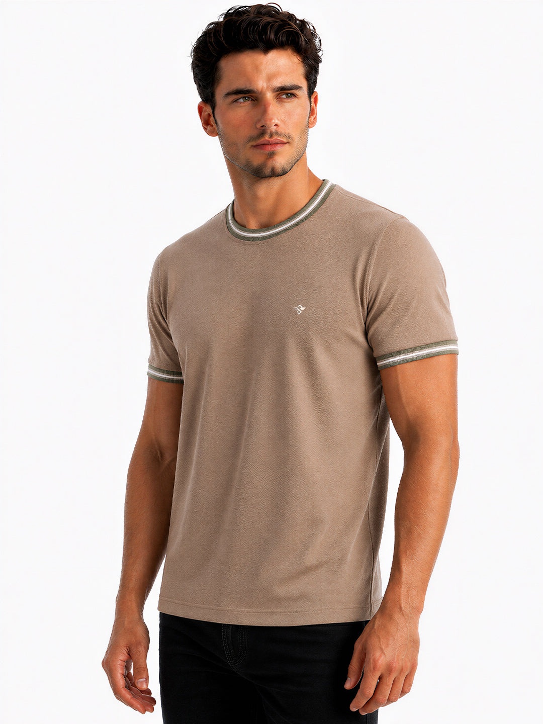 Contrast Detail Round Neck T-shirt