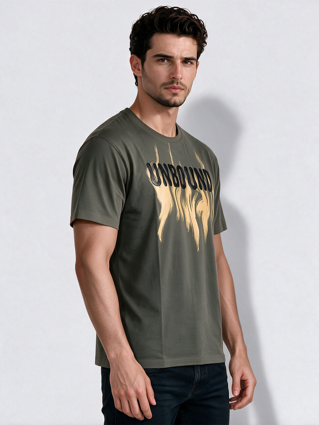 Men's Cotton Blend Printed Round Neck Regular Fit T-Shirt